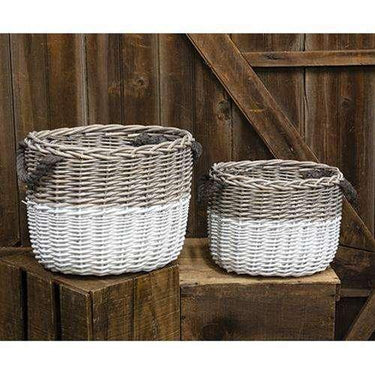 2/Set, White Dipped Grain Baskets - The Fox Decor